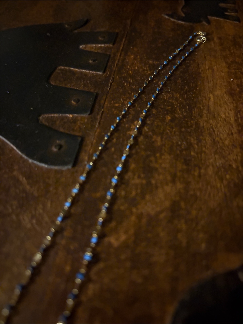 14k Gold Chain Necklace with enamel Blue Bead Accents - Women Jewelry - Picture 5 of 8